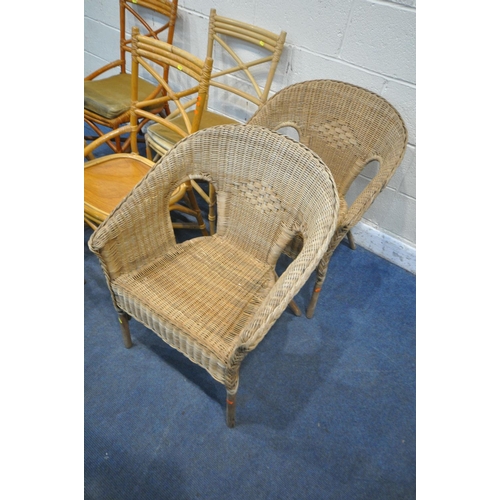 1190 - A SET OF FIVE ANGRAVES RATTAN CONSERVATORY CHAIRS, along with a pair of wicker tub chairs (condition... 