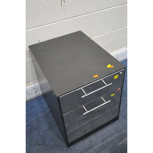 1192 - A MODERN METAL DOUBLE DOOR CABINET, with three shelves and a pull out filing drawer, width 100cm x d... 