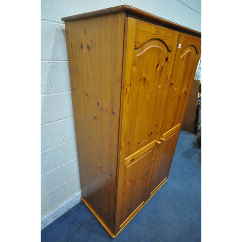 1194 - A MODERN PINE DOUBLE DOOR WARDROBE, width 104cm x depth 58cm x height 177cm (condition report: marks... 