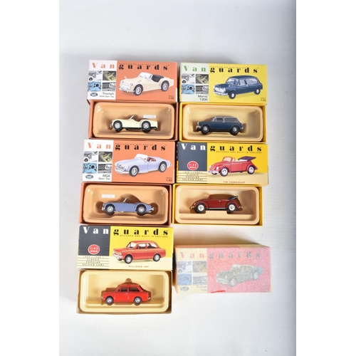 11 - TWELVE BOXED 1:43 SCALED VANGUARDS DIECAST MODEL VEHICLES, the first a limited edition Triumph TR3A,... 