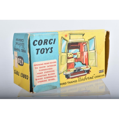 43 - A BOXED CORGI TOYS FORD THAMES 'AIRBORNE' CARAVAN, No.420, version with lilac top half, mauve bottom... 