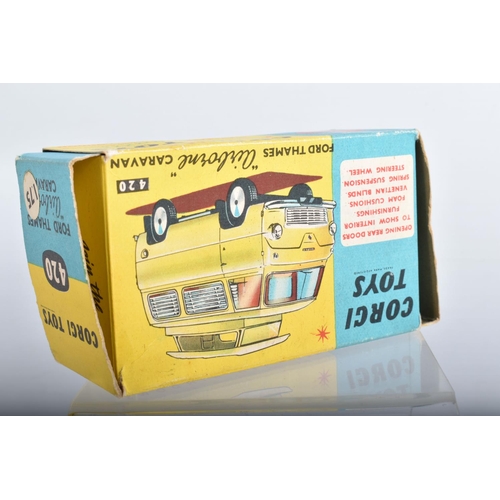 43 - A BOXED CORGI TOYS FORD THAMES 'AIRBORNE' CARAVAN, No.420, version with lilac top half, mauve bottom... 