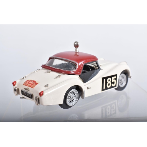 66 - SIX BOXED TRIUMPH TR3, TR3A & TR3B SPORTS CAR MODELS,  all 1/43 scale, K & R Replicas red open top w... 