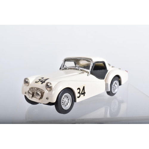 66 - SIX BOXED TRIUMPH TR3, TR3A & TR3B SPORTS CAR MODELS,  all 1/43 scale, K & R Replicas red open top w... 