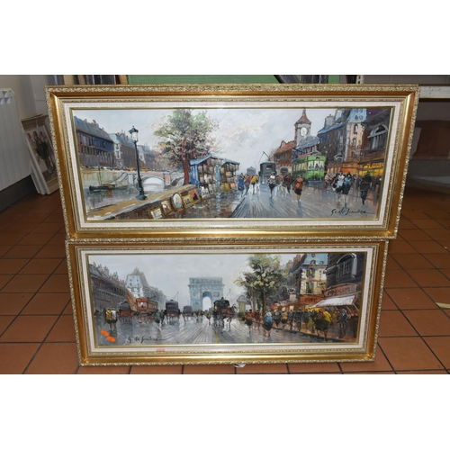 300 - TWO LATE 20TH CENTURY FRENCH STREET SCENES, one depicting a triumphal arch to the background, both i... 