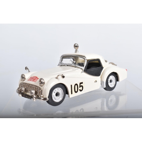 66 - SIX BOXED TRIUMPH TR3, TR3A & TR3B SPORTS CAR MODELS,  all 1/43 scale, K & R Replicas red open top w... 