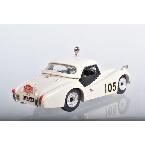 66 - SIX BOXED TRIUMPH TR3, TR3A & TR3B SPORTS CAR MODELS,  all 1/43 scale, K & R Replicas red open top w... 