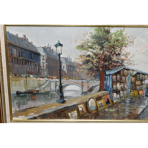 300 - TWO LATE 20TH CENTURY FRENCH STREET SCENES, one depicting a triumphal arch to the background, both i... 