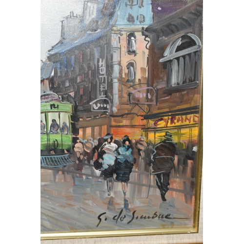 300 - TWO LATE 20TH CENTURY FRENCH STREET SCENES, one depicting a triumphal arch to the background, both i... 