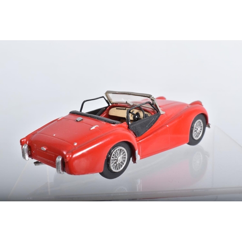 66 - SIX BOXED TRIUMPH TR3, TR3A & TR3B SPORTS CAR MODELS,  all 1/43 scale, K & R Replicas red open top w... 