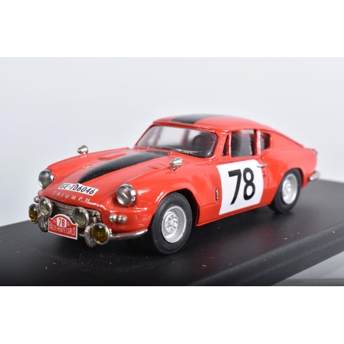 68 - SIX BOXED TRIUMPH GT6 AND SPITFIRE SPORTS CAR MODELS, all 1/43 scale, GT6 are Mimodels 1967 Monte Ca... 