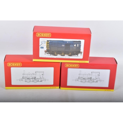 291 - THREE  BOXED OO GAUGE HORNBY MODEL RAILWAY LOCOMOTIVES, to include Class OF, Pug 0-4-0ST, no. 51240 ... 