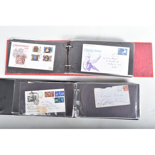 408 - BANANA BOX WITH COLLECTION OF WORLDWIDE FDCS IN ALBUMS, OFTEN ANIMAL THEMATICS, ALSO SOME FRAMED ITE... 