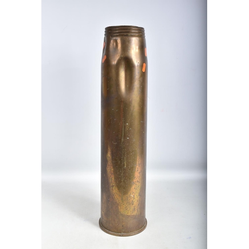 416 - A LARGE BRASS ARTILERY SHELL DATED 1965, the bottom of it has the war department broad arrow and 4.5... 