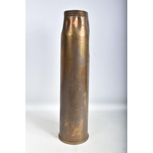 416 - A LARGE BRASS ARTILERY SHELL DATED 1965, the bottom of it has the war department broad arrow and 4.5... 