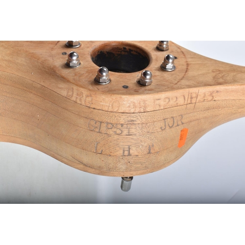 417 - A LARGE WOODEN AERO PROPELLOR WITH METAL TRIM FOR THE DE-HAVILAND GIPSY MAJOR, this one has been san... 