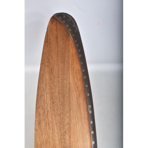 417 - A LARGE WOODEN AERO PROPELLOR WITH METAL TRIM FOR THE DE-HAVILAND GIPSY MAJOR, this one has been san... 