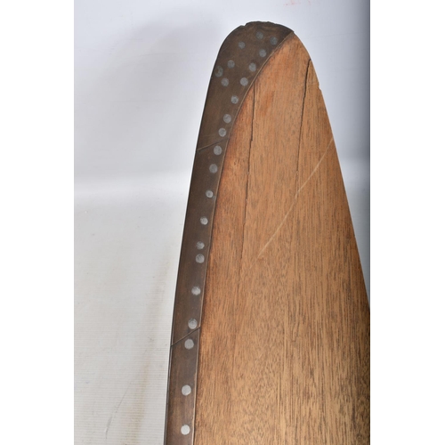 417 - A LARGE WOODEN AERO PROPELLOR WITH METAL TRIM FOR THE DE-HAVILAND GIPSY MAJOR, this one has been san... 