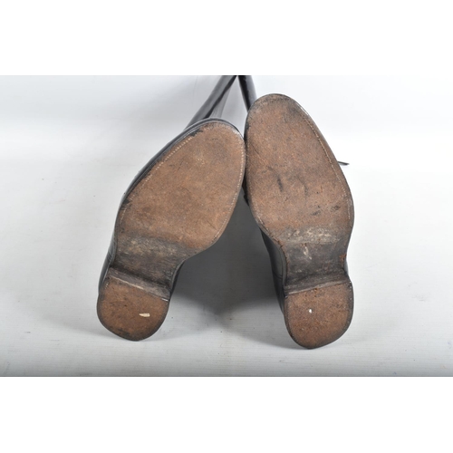 440 - AN ARMY OFFICERS SADDLE SWORD FROG/HORSESHOE POUCH,  and four pairs of black riding style boots, the... 