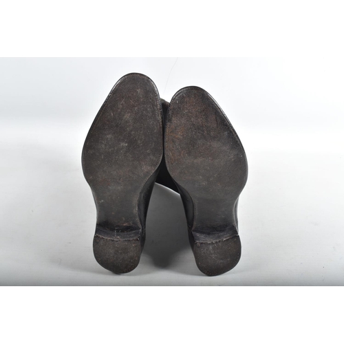 440 - AN ARMY OFFICERS SADDLE SWORD FROG/HORSESHOE POUCH,  and four pairs of black riding style boots, the... 