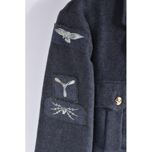 444 - A 1950'S RAF DRESS UNIFORM WITH GREAT COAT, HAT BOOTS, and a kit bag, all of the uniform relates to ... 