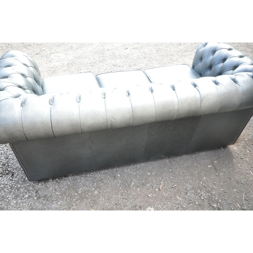 1299 - AN DARK AQUAMARINE LEATHER THREE SEATER CHESTERFIELD SOFA, length 196cm x depth 87cm x height 70cm (... 