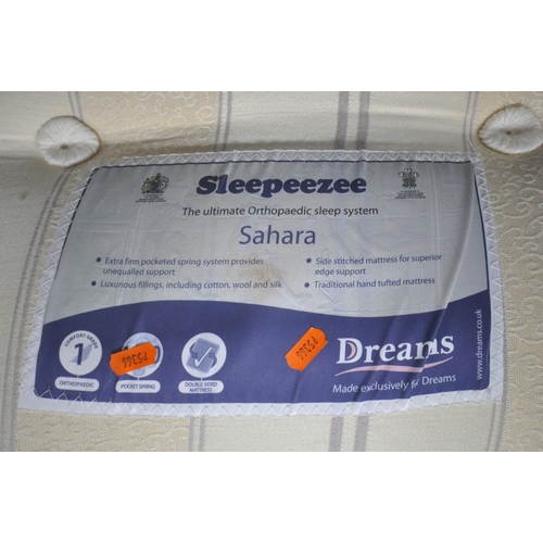 1304 - A SLEEPEEZEE SAHARA 4FT6 DIVAN BED AND MATTRESS, along with a white headboard (condition report: gen... 