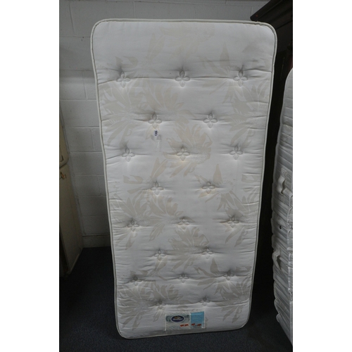 1305 - A SILENTNIGHT MIRACOIL SINGLE DIVAN BED AND MATTRESS, along with a pink headboard (condition report:... 