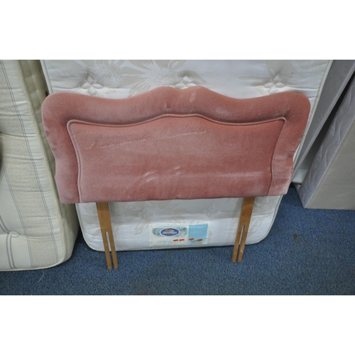 1305 - A SILENTNIGHT MIRACOIL SINGLE DIVAN BED AND MATTRESS, along with a pink headboard (condition report:... 