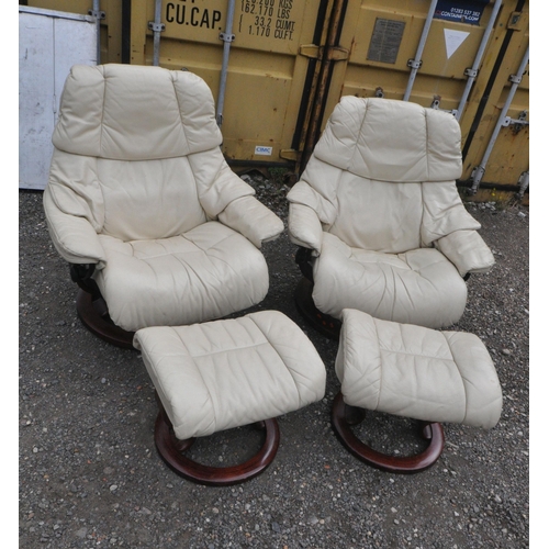 1310 - A PAIR OF EKORNESS STRESSLESS SWIVEL RECLINING ARMCHAIRS, width 87cm x depth 90cm x height 94cm, alo... 