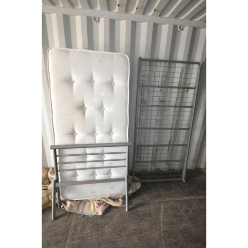 1315 - AN UNBRANDED SINGLE MATTRESS, with tubular metal bedstead (condition report: general signs of usage)