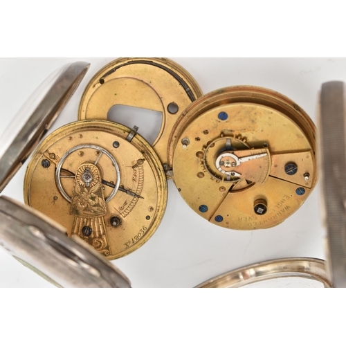 84 - TWO SILVER OPEN FACE POCKET WATCHES, both key wound, the first with a round white dial signed 'The E... 