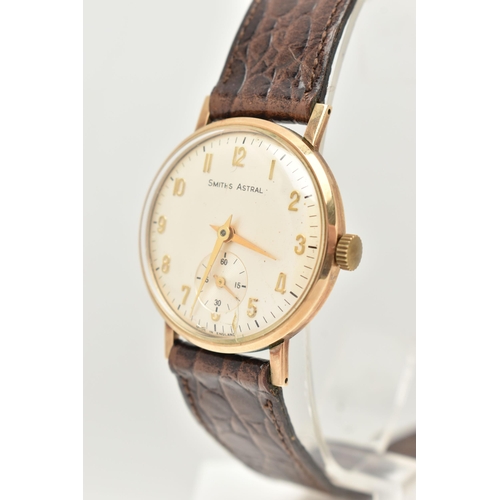 87 - A BOXED GENTS 9CT GOLD 'SMITHS ASTRAL' WRISTWATCH, manual wind, round silvered dial signed 'Smiths A... 