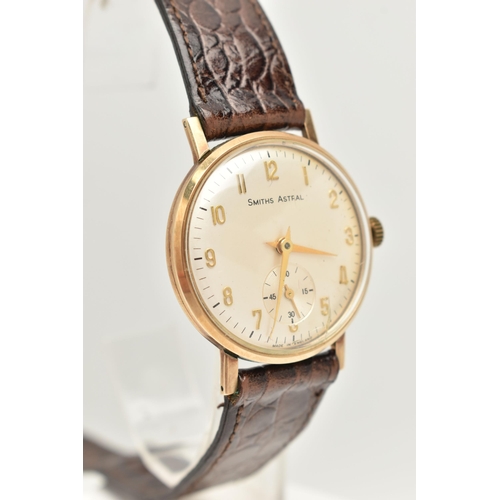 87 - A BOXED GENTS 9CT GOLD 'SMITHS ASTRAL' WRISTWATCH, manual wind, round silvered dial signed 'Smiths A... 