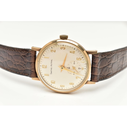 87 - A BOXED GENTS 9CT GOLD 'SMITHS ASTRAL' WRISTWATCH, manual wind, round silvered dial signed 'Smiths A... 