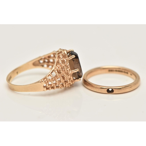 93 - TWO 9CT GOLD RINGS, the first a polished band missing a stone, hallmarked 9ct Birmingham, ring size ... 