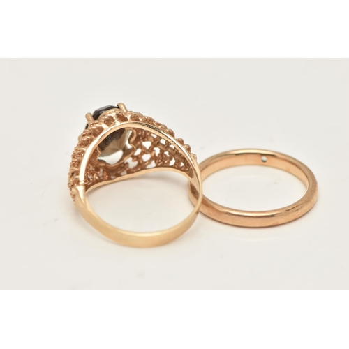 93 - TWO 9CT GOLD RINGS, the first a polished band missing a stone, hallmarked 9ct Birmingham, ring size ... 