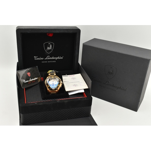 103 - TONINO LAMBORGHINI SPYDER 1119 STAINLESS STEEL CHRONOGRAPH WATCH, the triangular black face, multipl... 