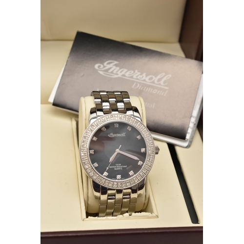 105 - THREE INGERSOLL DIAMOND QUARTZ WRISTWATCHES ALL WITH BOXES, all stainless steel, 100m water resistan... 