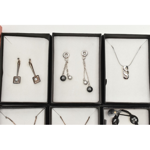 115 - AN ASSORTMENT OF WHITE METAL JEWELLERY, to include nine necklaces, a bracelet, a necklace and earrin... 