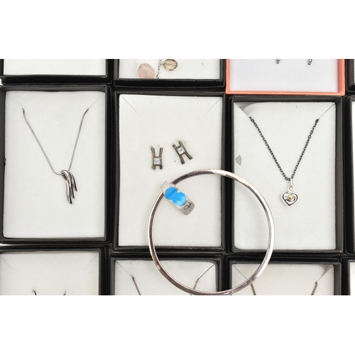 115 - AN ASSORTMENT OF WHITE METAL JEWELLERY, to include nine necklaces, a bracelet, a necklace and earrin... 