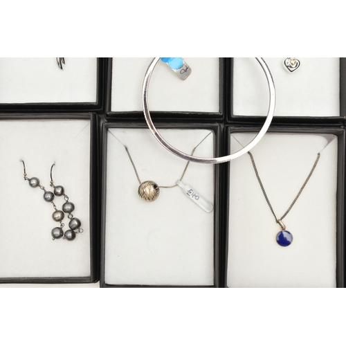 115 - AN ASSORTMENT OF WHITE METAL JEWELLERY, to include nine necklaces, a bracelet, a necklace and earrin... 