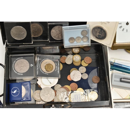 124 - A BOX OF ASSORTED ITEMS, to include a silver fob medal, with vacant cartouche, hallmarked Birmingham... 