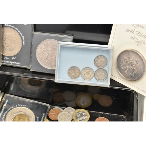 124 - A BOX OF ASSORTED ITEMS, to include a silver fob medal, with vacant cartouche, hallmarked Birmingham... 