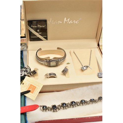 128 - TWO BOXES OF ASSORTED COSTUME JEWELLERY, LADIES WRISTWATCHES AND OTHER ITEMS, to include a variety o... 