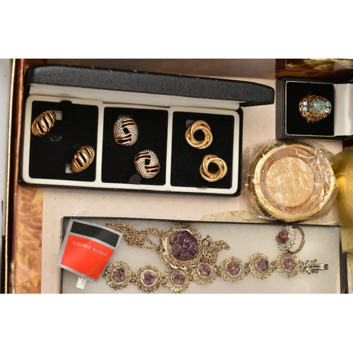 128 - TWO BOXES OF ASSORTED COSTUME JEWELLERY, LADIES WRISTWATCHES AND OTHER ITEMS, to include a variety o... 