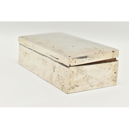 132 - A SILVER CIGARETTE CASE, of a rectangular polished form, wooden interior with divider, hallmarked 'H... 