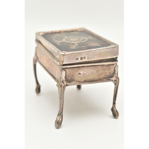 142 - AN EARLY 20TH CENTURY SILVER TORTOISESHELL BOX, of a rectangular form, the hinged cover with tortois... 