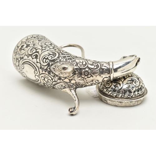 145 - A LATE VICTORIAN SILVER CORNUCOPIA SHAPED SUGAR CASTER, with embossed floral and foliate decoration,... 