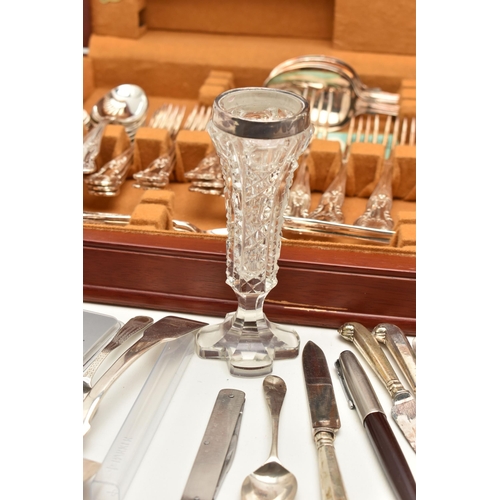 151 - ASSORTED CUTLERY PIECES, to include a Georgian silver fiddle pattern soup ladle, engraved monogram t... 